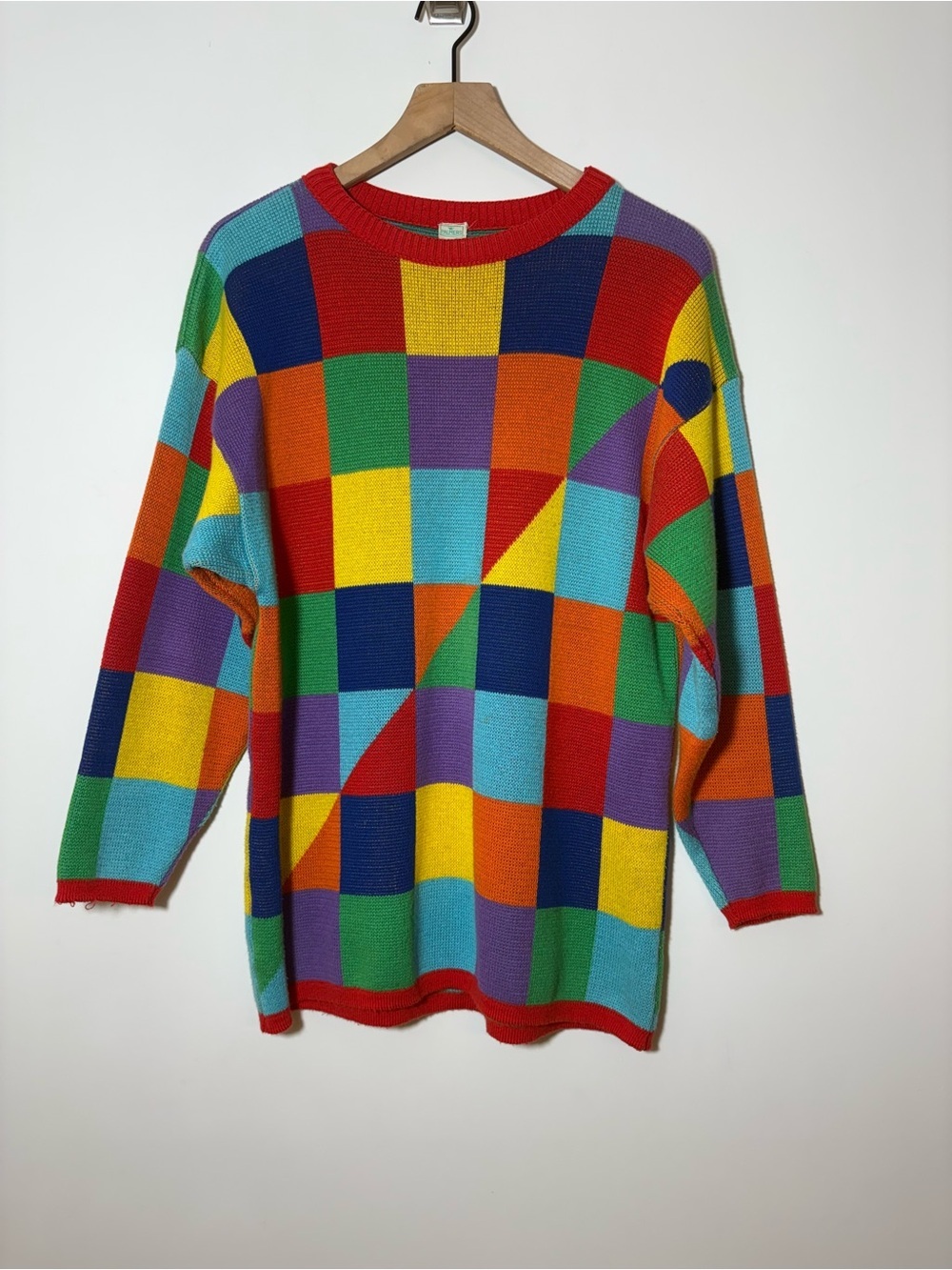 Vintage 90s 80s Colorblock Sweater Mens M  Colorful Crewneck Pullover